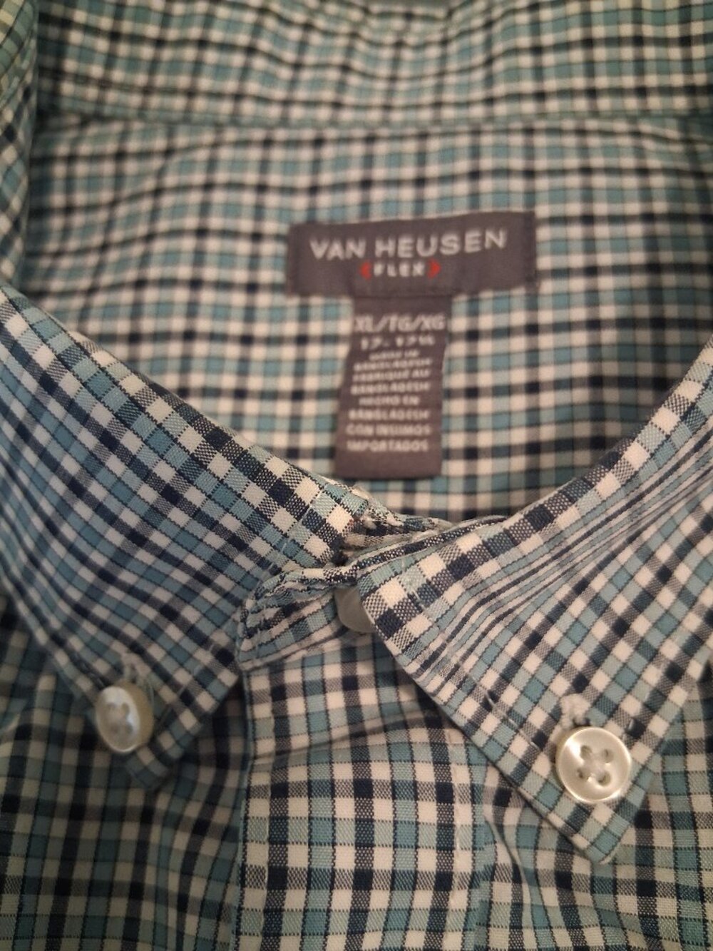 Van Heusen Men's XL Short-Sleeve, Button-Down Shirt-Plaid - Black,Teal,White